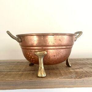 Vintage Copper Colander with Brass Handles